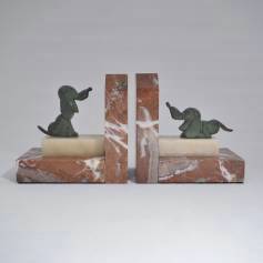 Pair Art Deco dog bookends, Disney Pluto, bronze & marble, 1930`s French